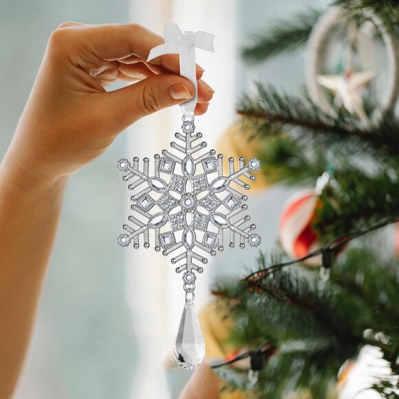 🆕Christmas Tree Ornaments Rhinestone Snowflake Hanging Pendant Charm Decorative - Picture 6 of 7